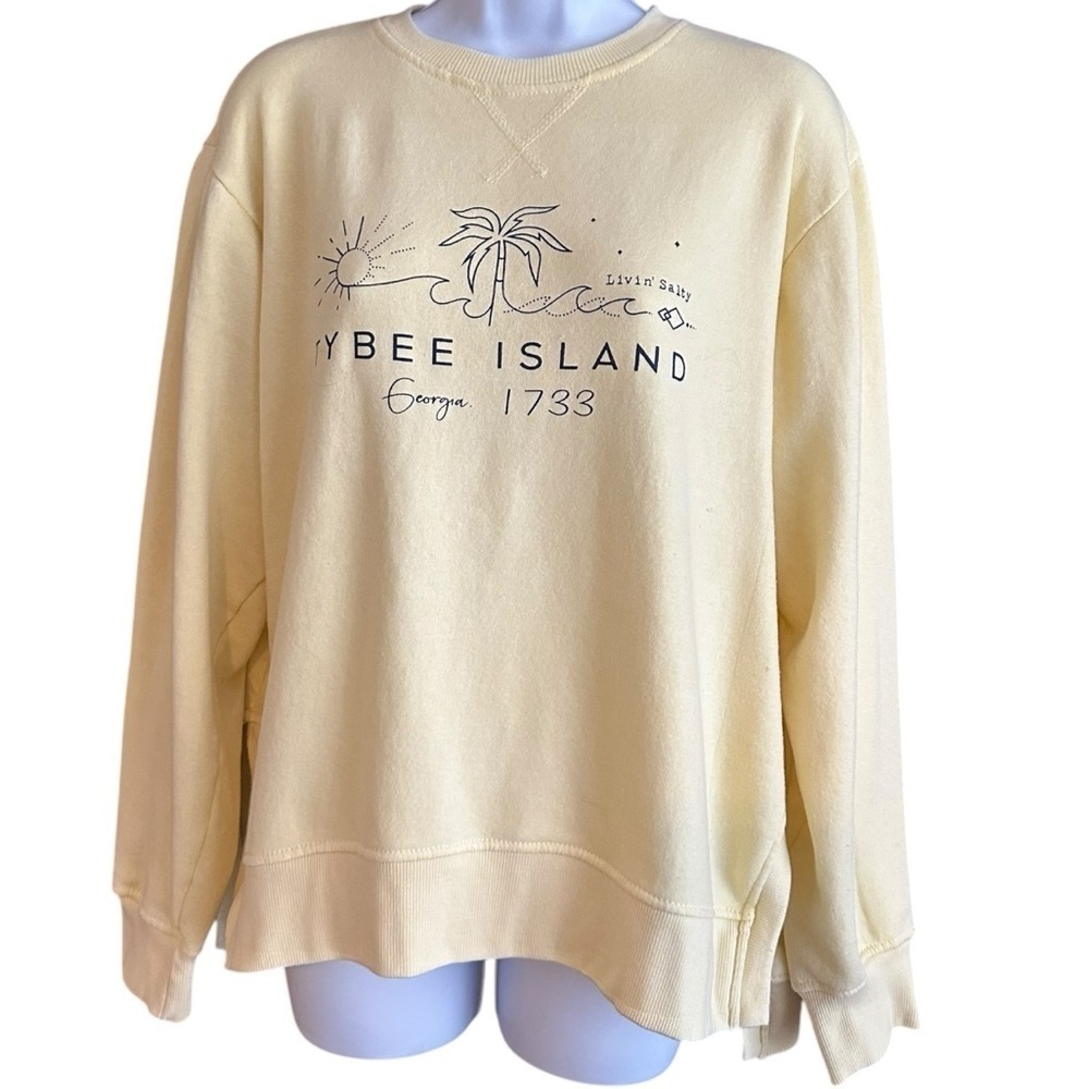 U.S. Vintage | Pale Yellow Tybee Island Pullover Sweatshirt Sz M EUC - Picture 2 of 7